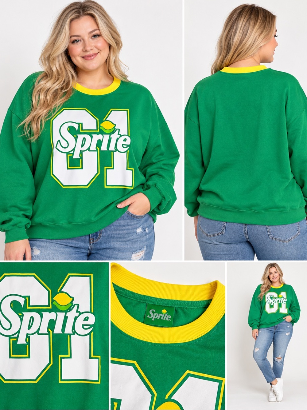 Sprite Women’s Green Graphic Crewneck Sweatshirt Size 2X Plus Size Cozy Y2K